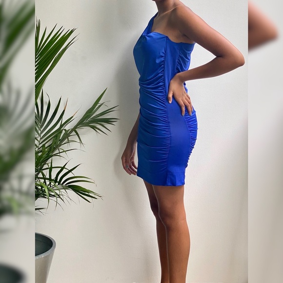 Cobalt Blue One Shoulder Party Dress - Picture 2 of 3